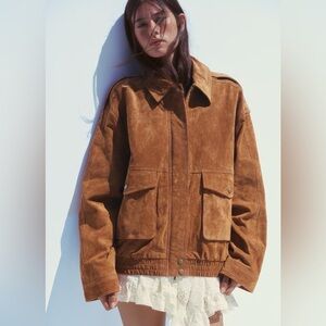 Viral Zara 100% Suede Bomber Jacket